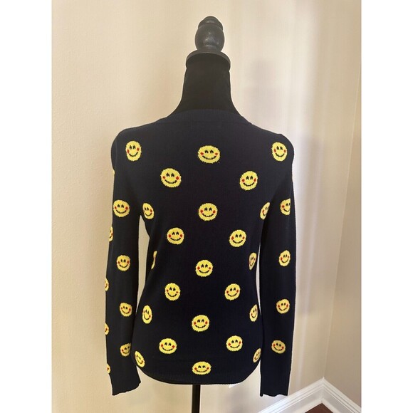 Saks fifth avenue sweater smiley faces Navy Blue size XS Unique Fun Festive - Picture 2 of 3